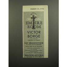 1952 Waldorf-Astoria hotel Ad - Empire Room Victor Borge