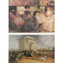 Hyde Park Kensington Gardens London Victorian Bus Interior 2x Painting Postcard