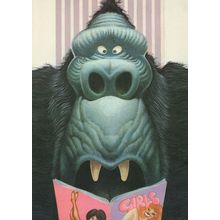 King Kong Fantasy Gorilla Ape Reading Nudist Sex Magazine Comic Postcard