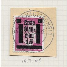 GERMANY 1945 LOCAL SURCHARGE GLAUCHAU 15Pf 6Pf HITLER SAXONY USED DATED 16.7.45