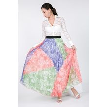 Women's Color Block Pleated Maxi Skirt