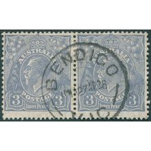 Australia 1927 3d dull blue Perf 13½x12½ Type A & Type B SG100var used pair