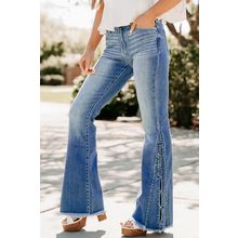 Ashleigh Blue Cut out Side Frayed Hemline Flare Jeans