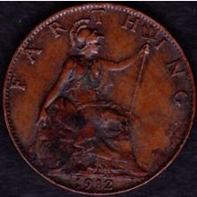 1912 Great Britain 1 Farthing Coin