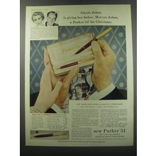 1955 Parker 51 Pen Ad - Glynis Johns is giving her father, Mervyn Johns