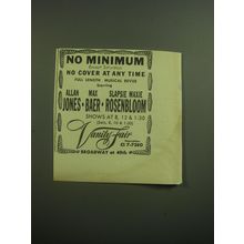 1947 Vanity Fair Club Ad - No minimum except Saturdays No cover at any time
