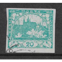 CZECHOSLOVAKIA 1918 20H GREEN H RADCANY PRAGUE IMPERF SG 7 FINE USED