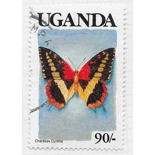 UGANDA 1989 BUTTERFLIES WESTERN RED CHARAXES CYNTHIA BLCK COUNTRY NAME 90/- USED