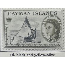 Cayman Islands QEII 1962 1d Black & Olive Mounted Mint MM SG 166 stamp Cat Boat