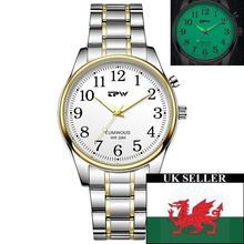 White Electro-Luminescent Light Up Face Silver & Gold Steel Bracelet Watch