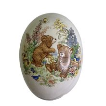 Vintage Ceramic Egg Honey Bears w Colorful Flowers & Blue Birds Garden Themed 3"