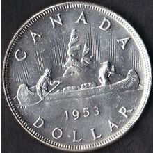 1953 Canada 1 Dollar Silver Coin Voyager no strap wire rim