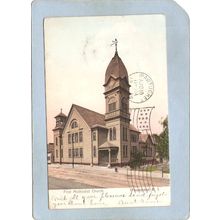 Rhode Island Pawtucket Postcard First Methodist Church Street Scene Undivi~1101