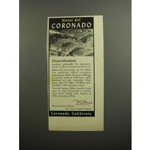 1952 Hotel del Coronado Ad - Diversification cardnial principle for investors