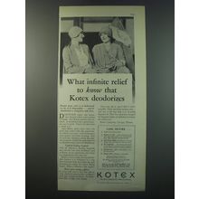 1930 Kotex Sanitary Pad Ad - What infinite relief to know that Kotex deodorizes