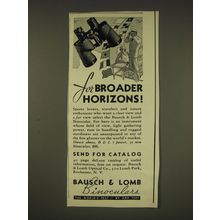 1937 Bausch & Lomb Binoculars Ad - For broader horizons