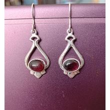 Silver Red Garnet Tear Shape Drop Earrings