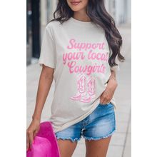 White Support Your Local Cowgirls Boots Print Crewneck Tee