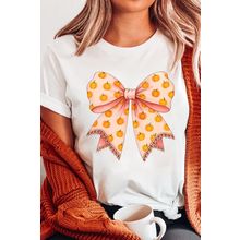 White Pumpkin Bow Print Thanksgiving T Shirt