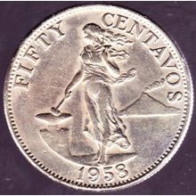 1958 Philippines 50 Centavos Coin