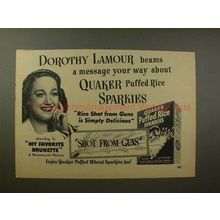 1947 Quaker Puffed Rice Sparkies Ad - Dorothy Lamour!!
