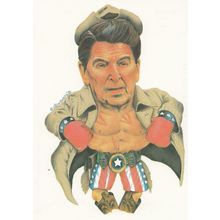 Ronald Reagan US President as Boxer Comic Boxing Postcard