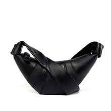 Sheepskin Diagonal Cross Wrapped Genuine Leather Dumpling Wrap Black