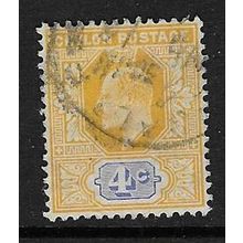 CEYLON 1904-5 EDVII 4c WMK MULTI-CROWN CA USED SG279