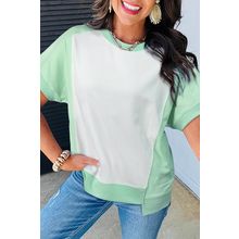 Light Green Color Block Exposed Seam Crew Neck T Shirt