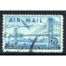 USA 1947 Air Mail, Plane Over Bridge, 25c — Blue, Scott C36, Used