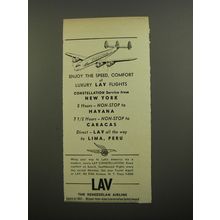 1952 LAV Venezuelan Airline Ad - Enjoy the speed, comfort of Luxury LAV Flights