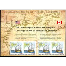 1606 Voyage of Samuel De Champlain U.S. / Canada Sheet of Four Scott 4074