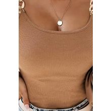 Brown Gold Chain Straps Rib Knit Tank Top