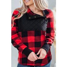 Red Long Sleeve Plaid Paneled Sweatshirt