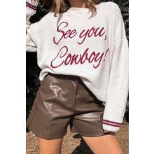 White See You Cowboy Embroidered Western Graphic Sweater