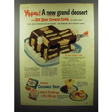1953 Jell-O Pudding, Nabisco Cocoanut Bars Ad