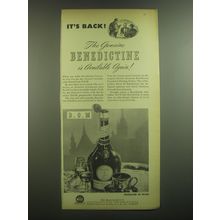 1945 Benedictine D.O.M. Liqueur Ad - It's back! The genuine Benedictine