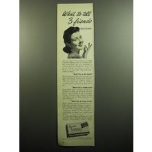 1949 Tampax Tampons Ad - What to tell 3 friends about Tampax
