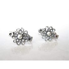 Set of 2 extra tiny small silver clover flower metal barrette hair clip for