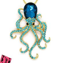 New Fashion Women Blue Rhinestone Cute Octopus Crystal Pendant Chain Necklace
