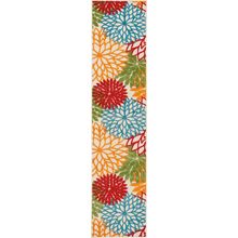 2' X 10' Green And Ivory Floral Indoor Outdoor Area Rug
