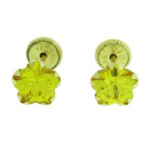 14K Solid Yellow Gold Flower Shape Screw Back 6 mm Yellow CZ Stud Earrings