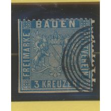Baden Stamp Scott #12, Used, Two Straight Edges