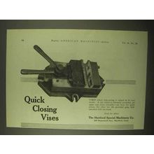 1922 Hartford Special Machinery Vise Ad - Quick Closing