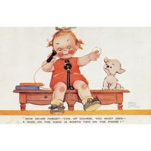 Child With Antique Telephone Telegram Advertising Postcard