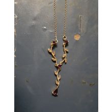 womens gold tone necklace with dainty gem flower pendant