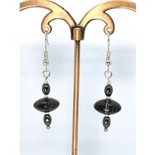 Striped Black Agate And Hematite Drop Earrings Silver Plated