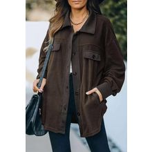 Brown Turn Down Collar Buttoned Shirt Jacket