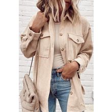 Oatmeal Corduroy Flap Pocket Button Up Shacket
