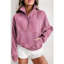 Phalaenopsis Fleece Lined Zip Up Stand Collar Thumbhole Sleeve Sweatshirt